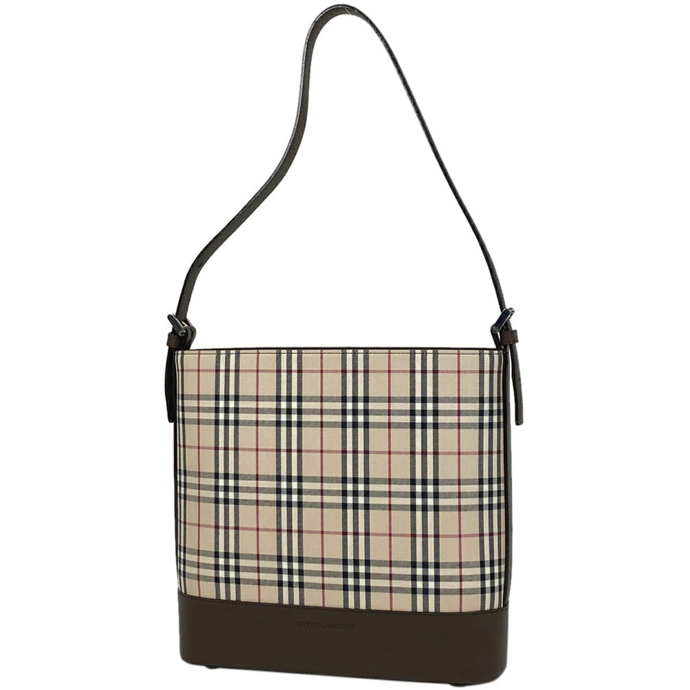Burberry Check Shoulder Bag Hobo Logo Canvas Brown